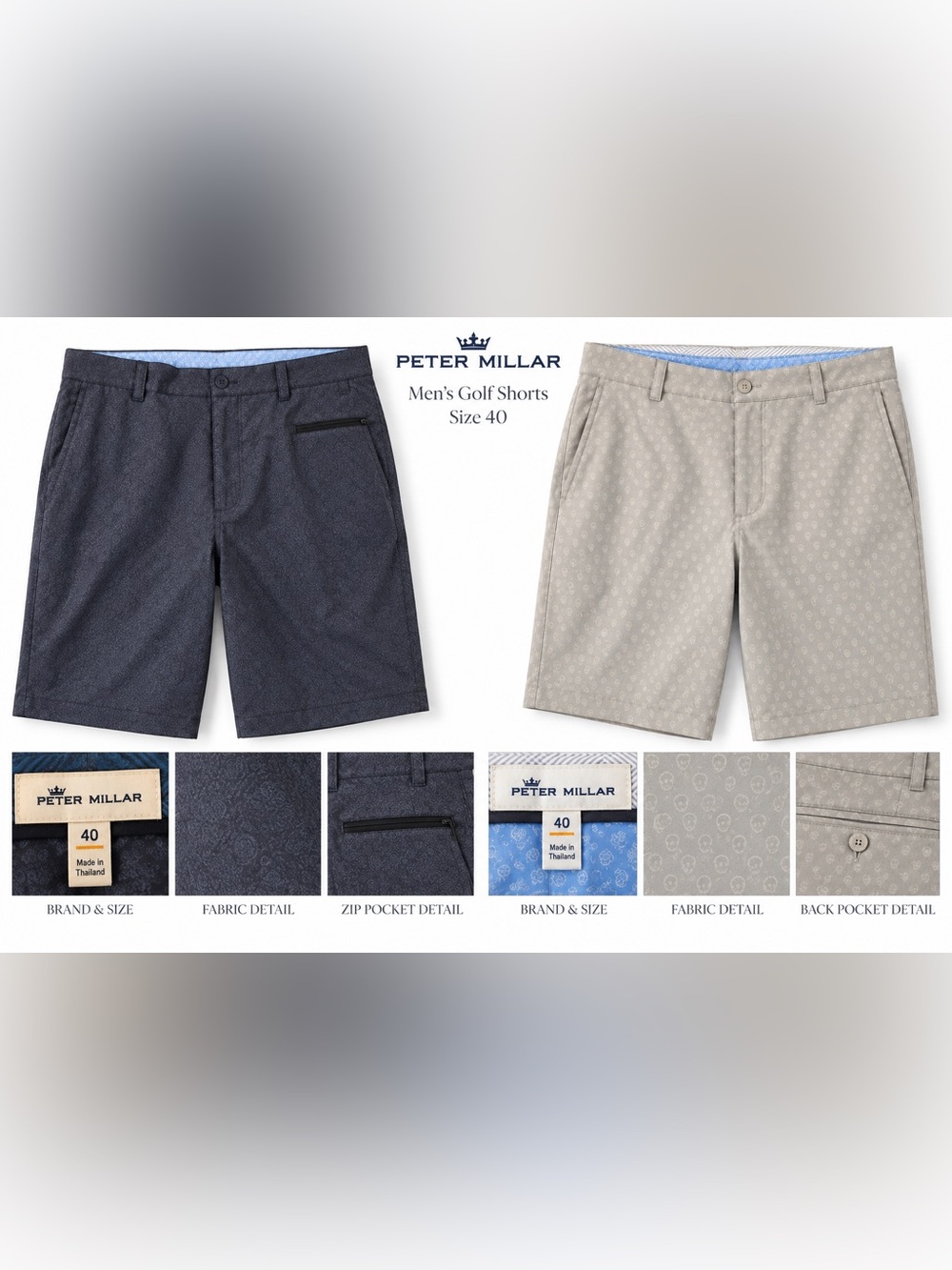 Peter Millar Bundle 2 pair Men's Golf Shorts - Navy and Gray